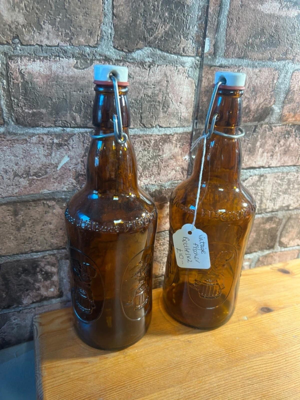 Vintage Fischer Glass Bottles with Lids x 2