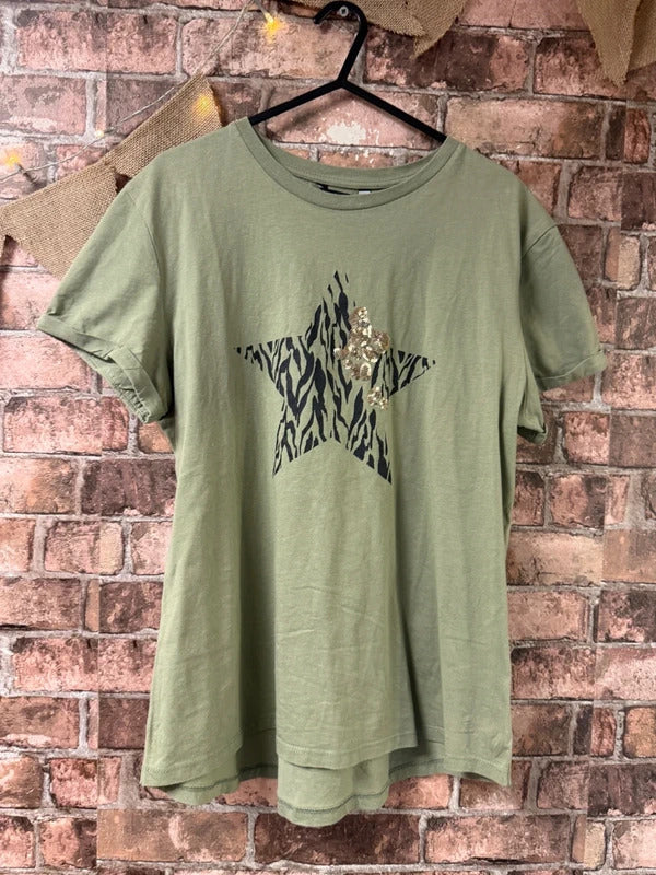 Peacocks Khaki Star Top - Size 14