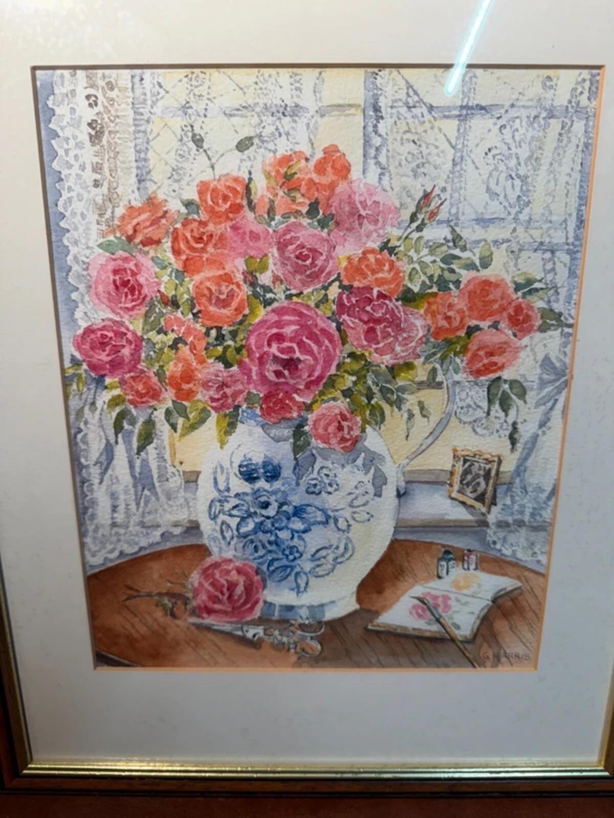 G. Harris Framed and Signed Floral Watercolour Painting