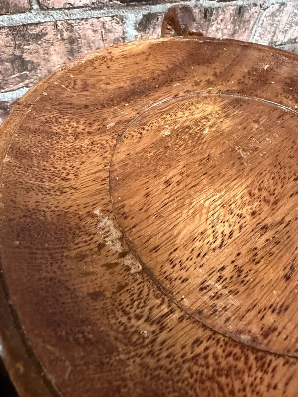 Hand Carved Round Wooden Fruit Bowl/Elephant Base