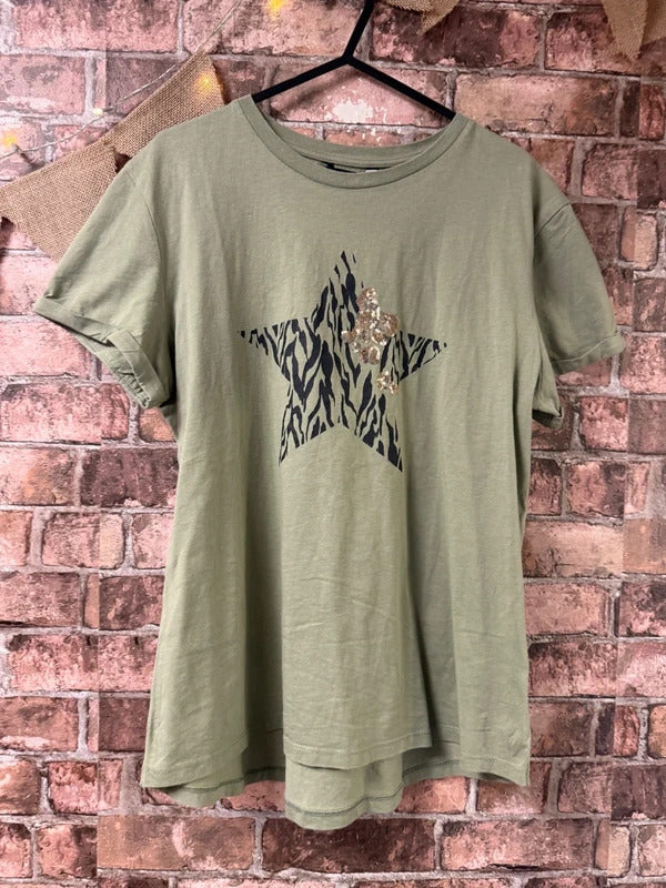 Peacocks Khaki Star Top - Size 14