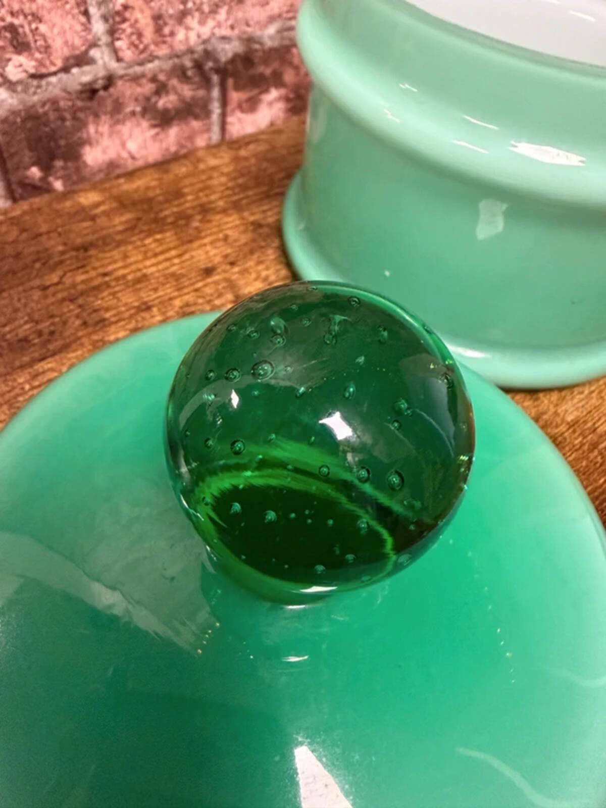 Carlo Moretti Vintage Green Glass Bullicante Lidded Jar
