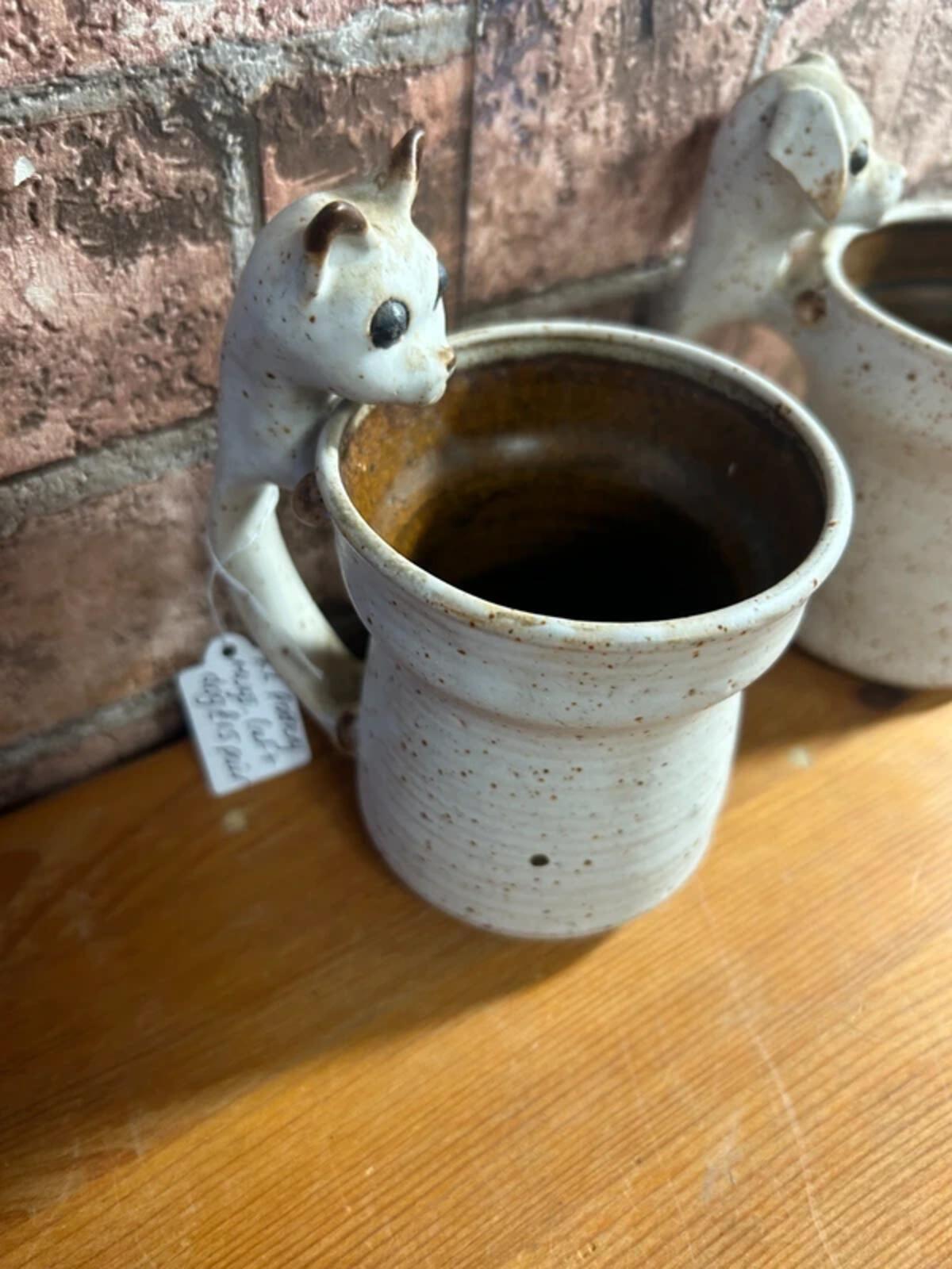 Pair of Stoneware Vintage Cat and Dog Mugs