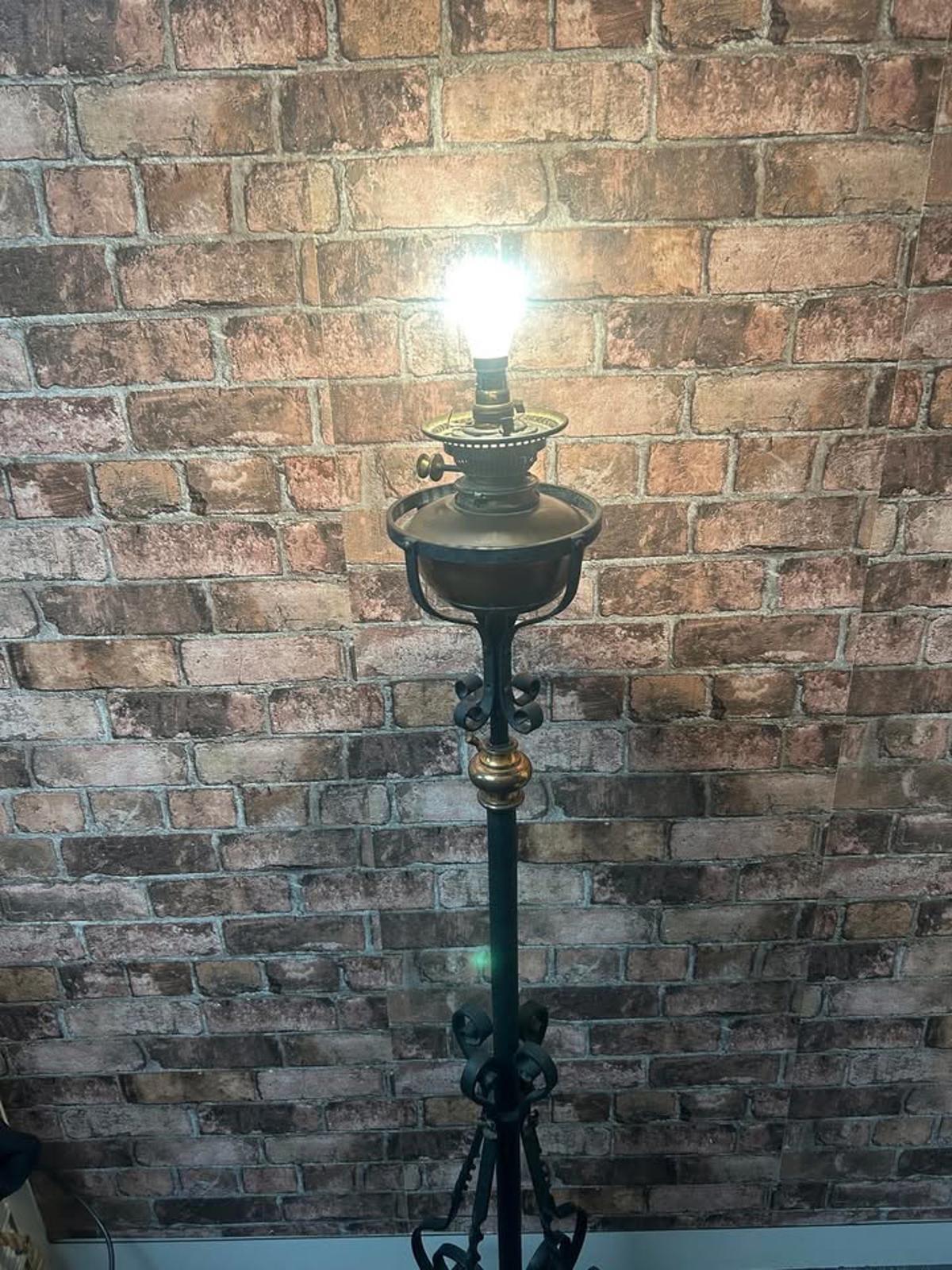 Antique Arts & Crafts Cast Iron and Brass Standing Lamp