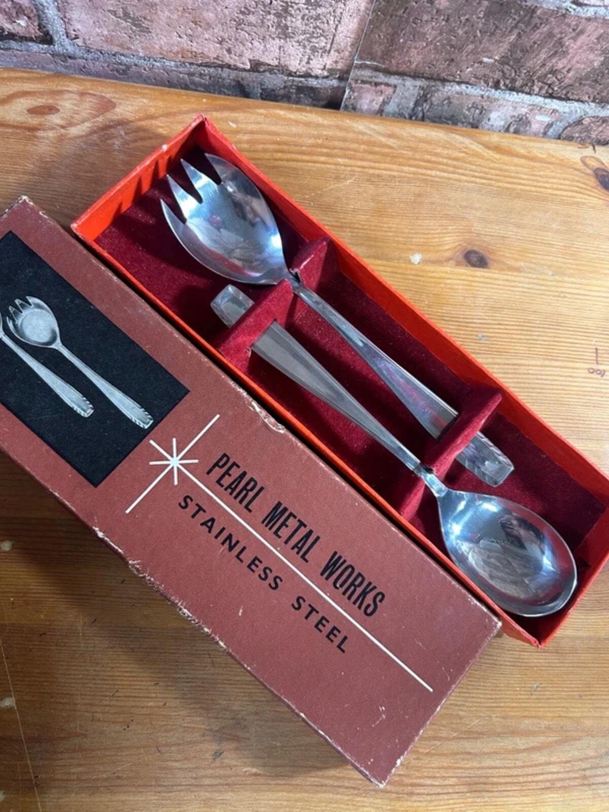 Vintage Pearl Metal Work Salad Serving Set