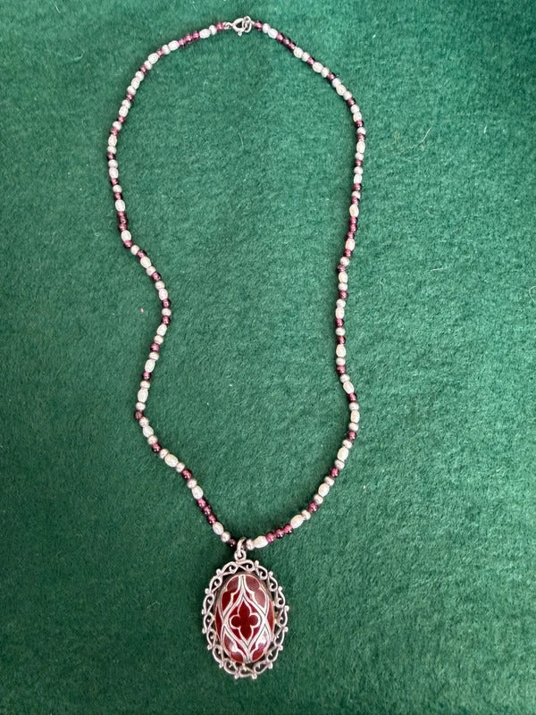 Sterling Silver Beaded Necklace and Pendant