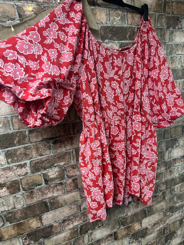 Yours Pink and Red Floral Top - Size 30