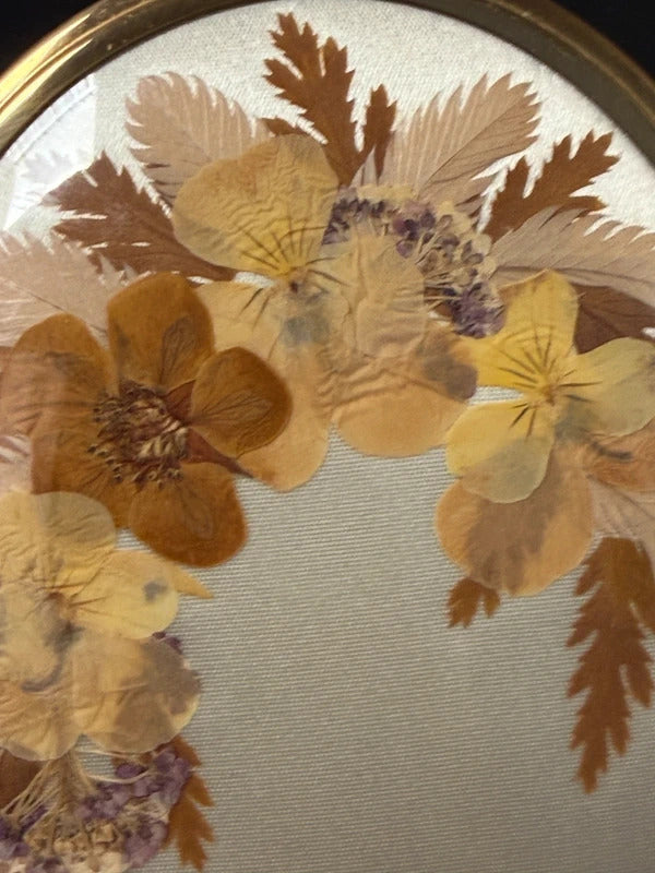 Vintage Oval Dried Flowers in Brass Frame