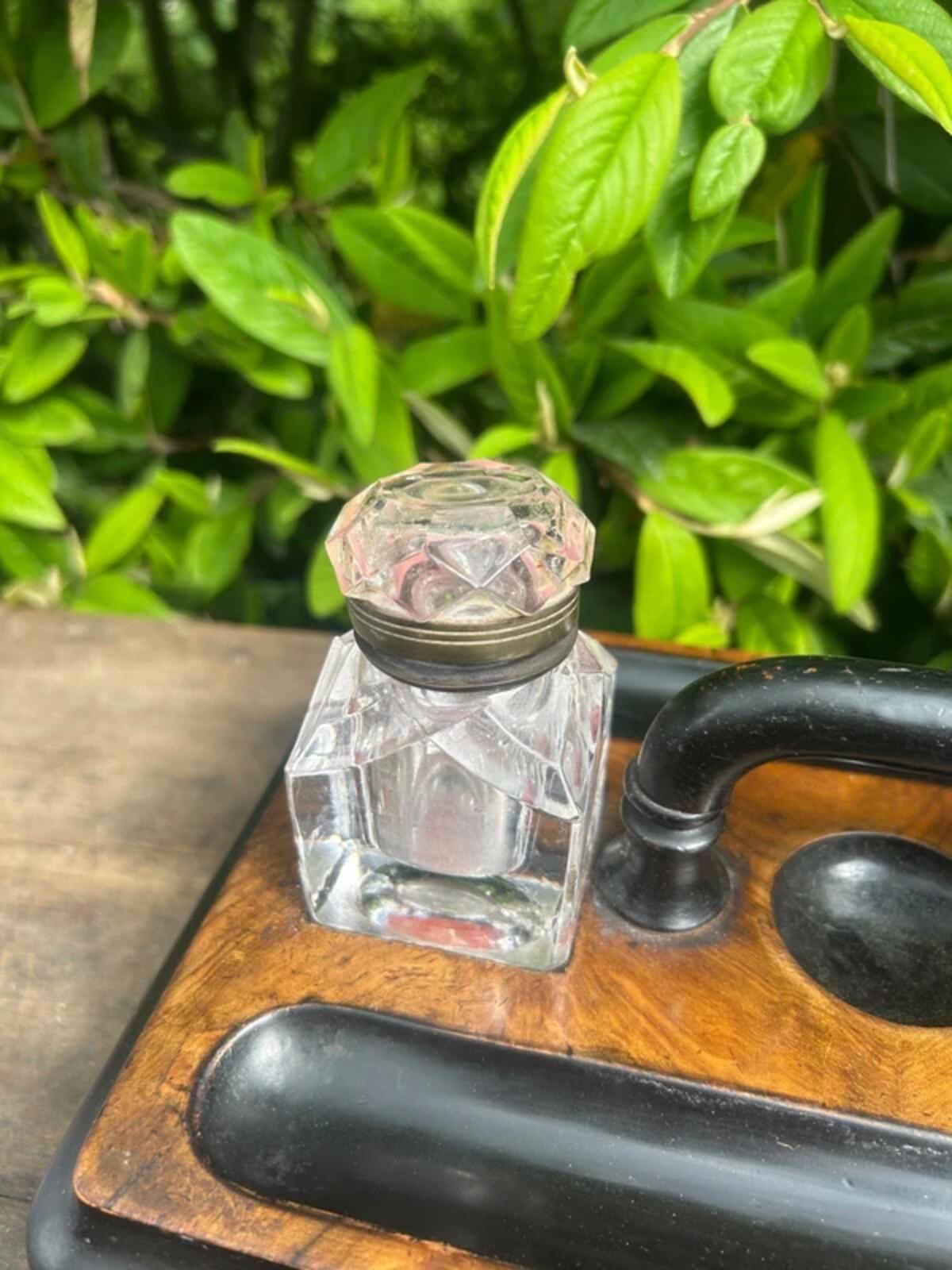 Victorian Walnut Ink Stand and Two Bottles