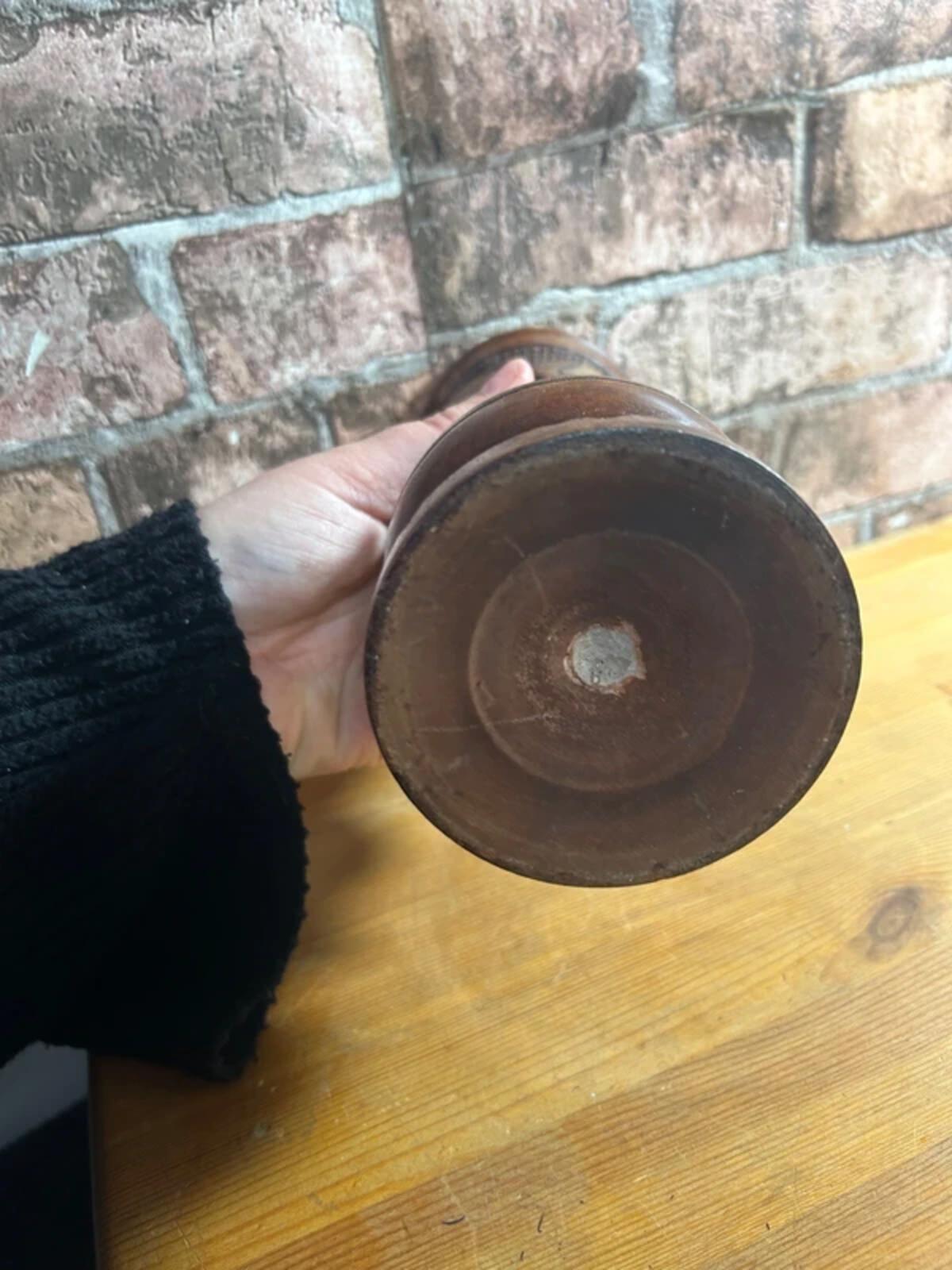 Vintage Hand Carved Wooden Vase (Floral Leaf Design)