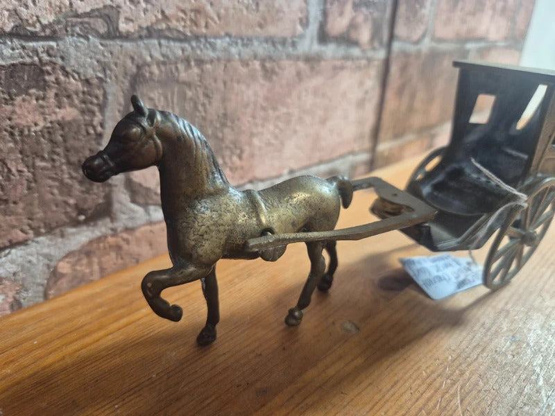 Vintage brass chariot and horse cart