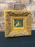 Vintage Bunny Oil Painting in Guilded Gold Wooden Frame