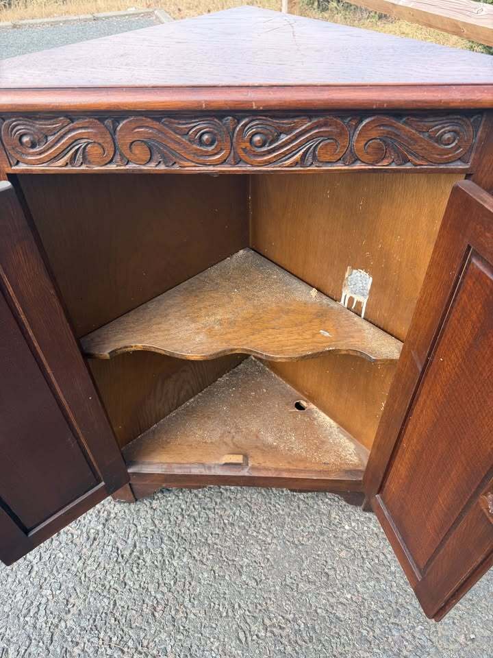 Solid Oak Hallmark Corner Cabinet Cupboard