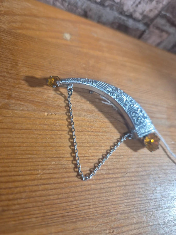Mizpah Silver tone horn brooch
