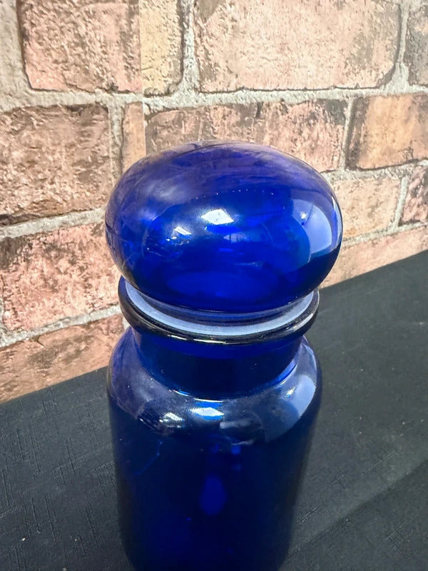 Vintage Blue Glass Apothecary Lidded Jar