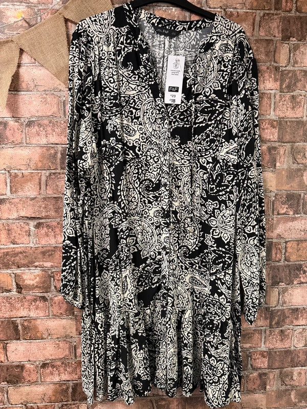 F&F Black and White Paisley Print Dress - Size 20