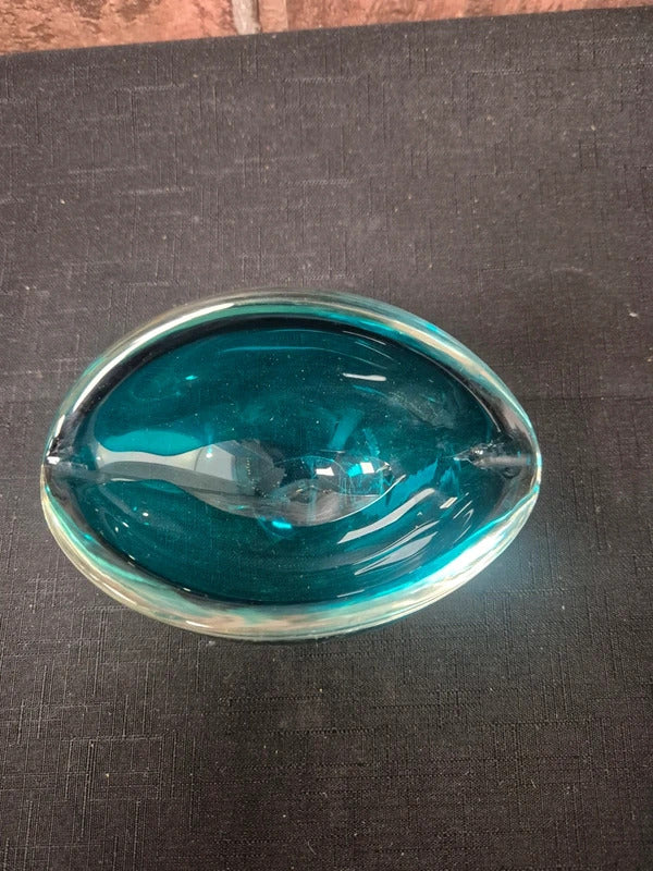 Blue glass oval dish