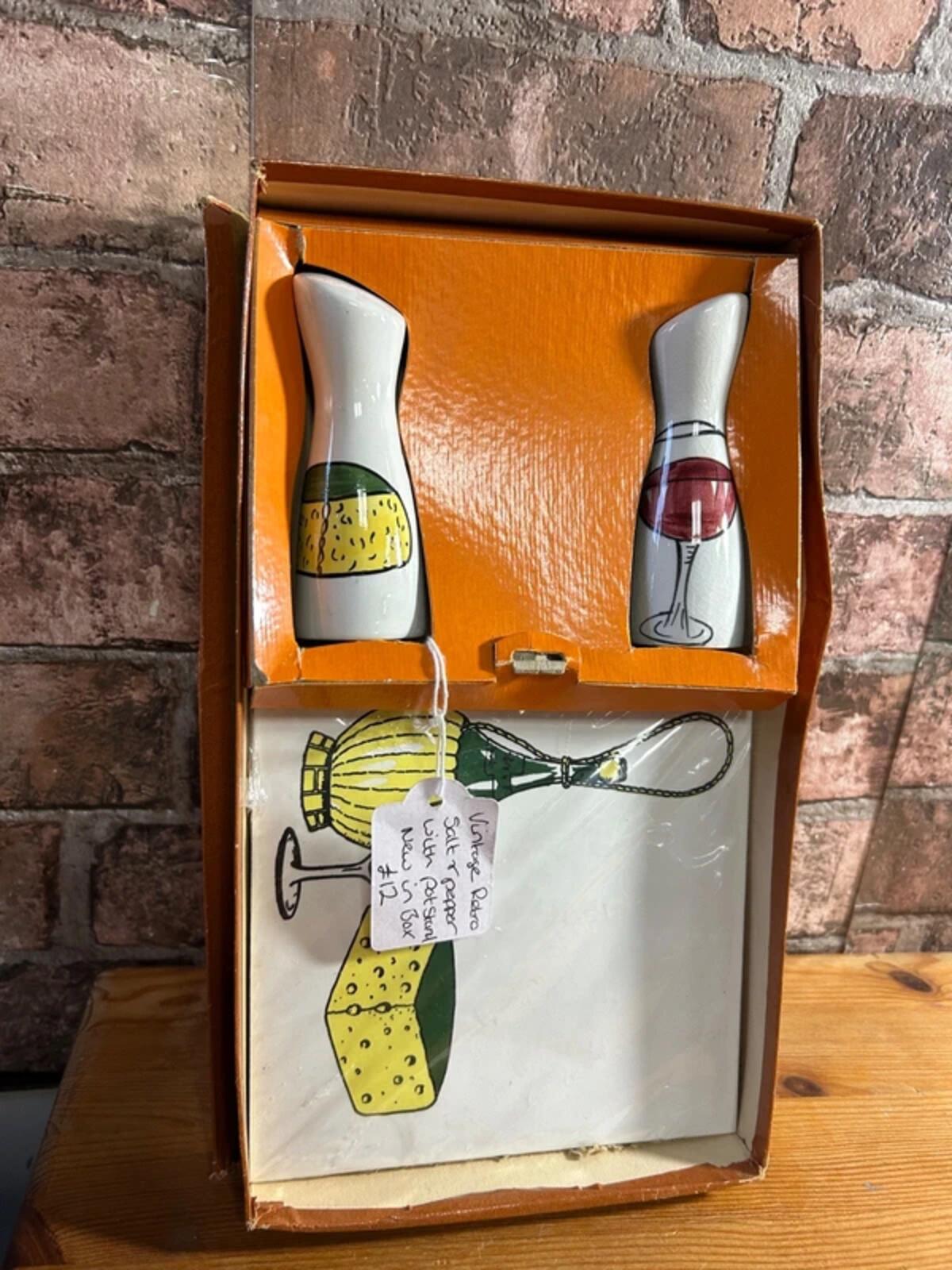 Vintage Salt and Pepper Pots with Stand in Box