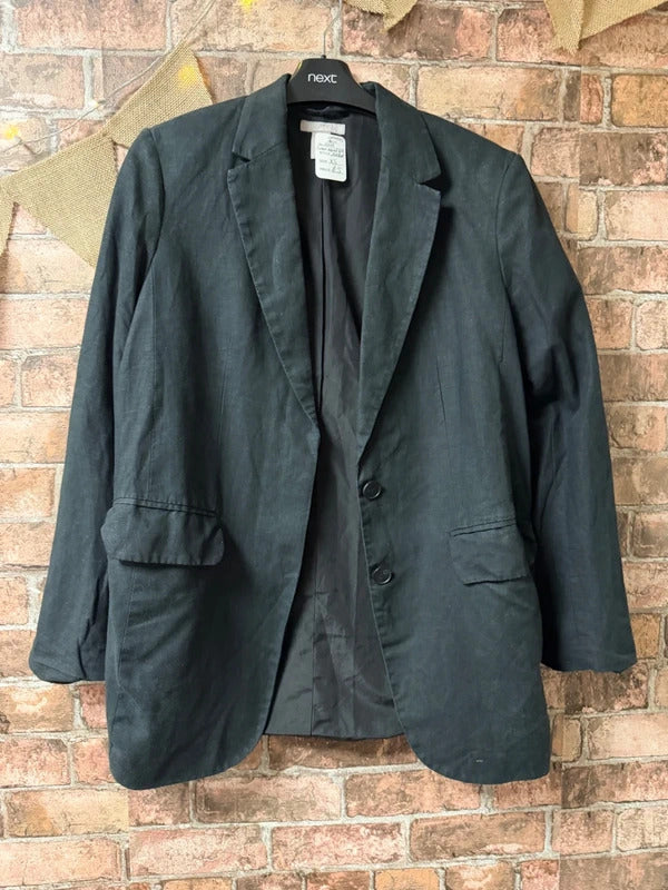 H&M Linen Blend Black Jacket - Size XS (Oversized)