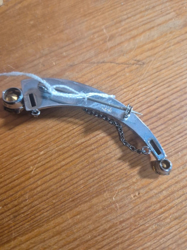 Mizpah Silver tone horn brooch