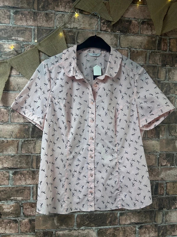 George Pink Bow Tie Blouse - Size 16