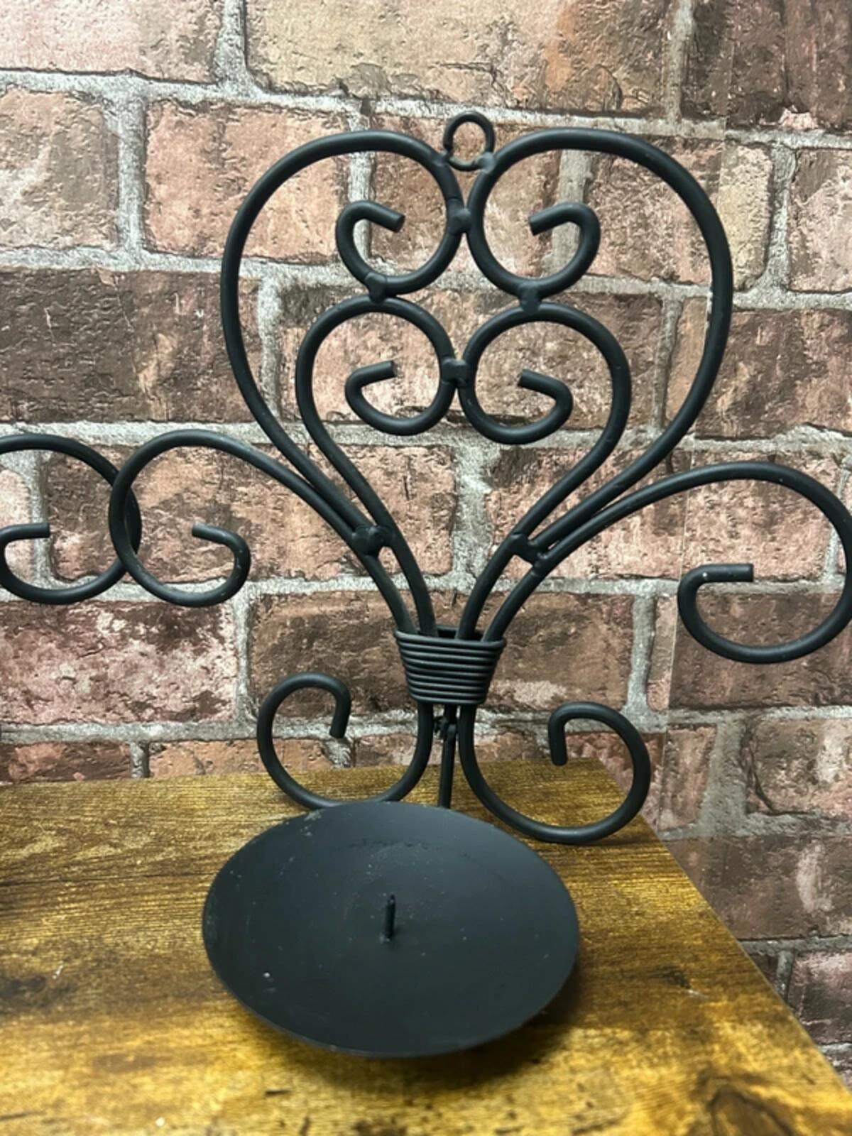 Pair of Metal Black Wall Hung Candle Holders