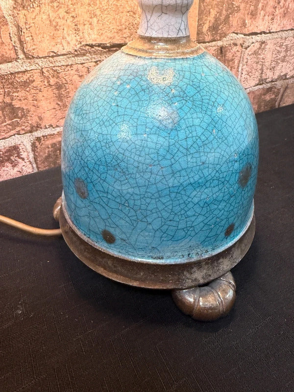 Crackle Glaze Teal Ceramic Lamp