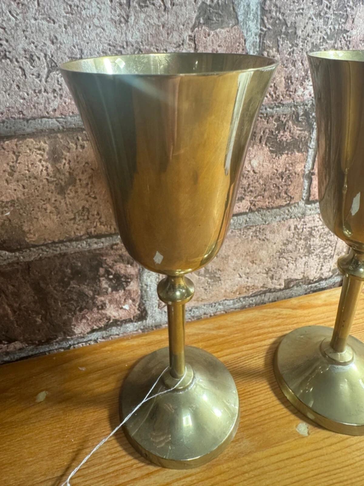 Pair of Vintage Brass Wine Goblets