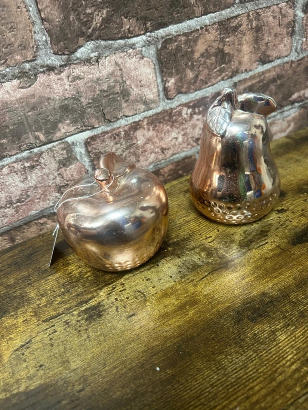 Bronze Effect Pear and Apple Decor Ornaments
