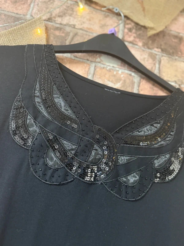 Black Sequin Top - Size 14