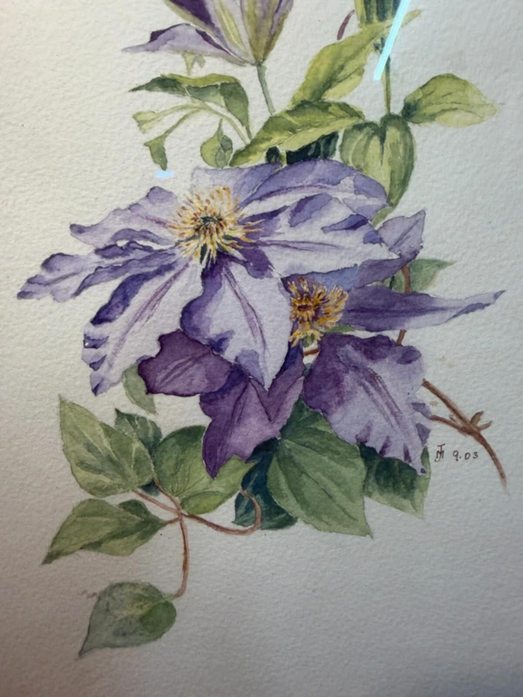Vintage Clematis Floral Framed Painting