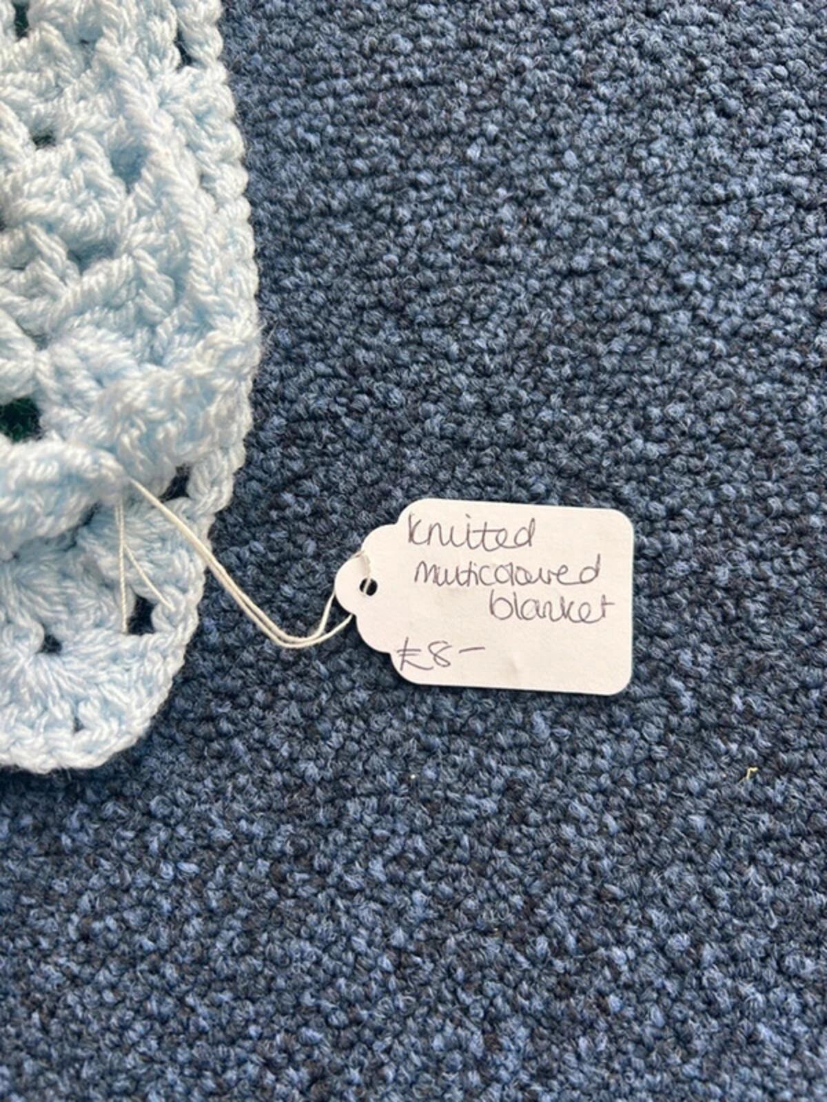 Hand Knitted Multi Coloured Wool Blanket
