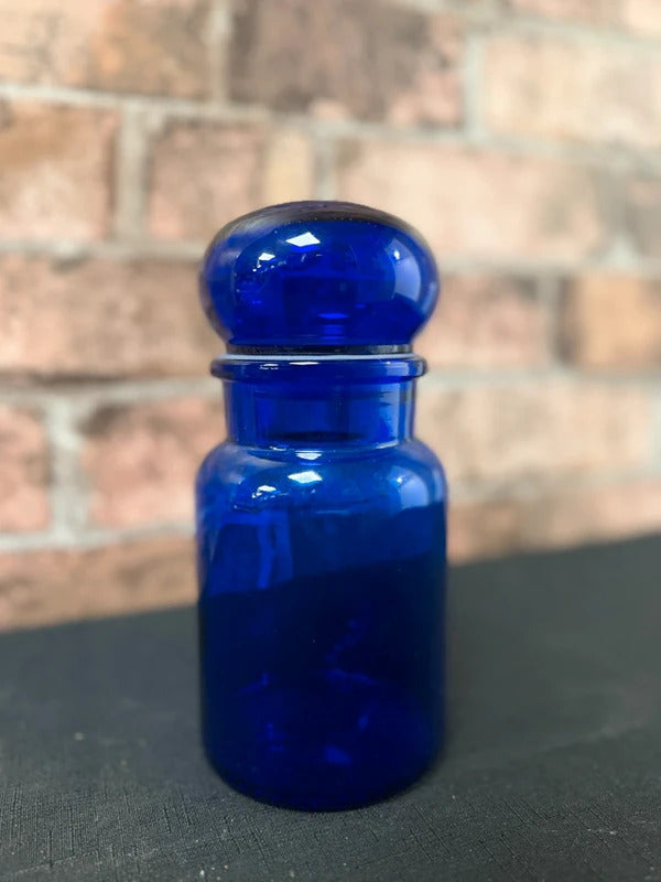 Vintage Blue Glass Apothecary Lidded Jar