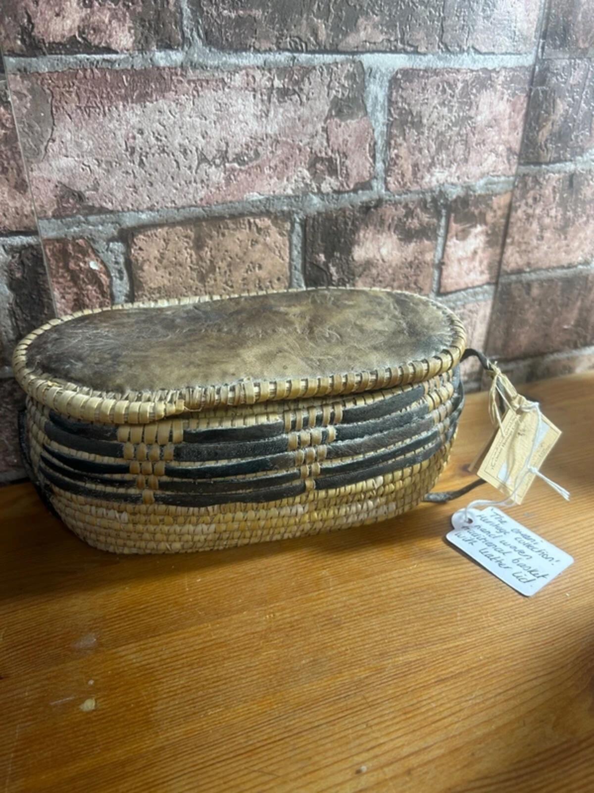 The Omani Heritage Collection Hand Woven Traditional Basket with Leather Lid
