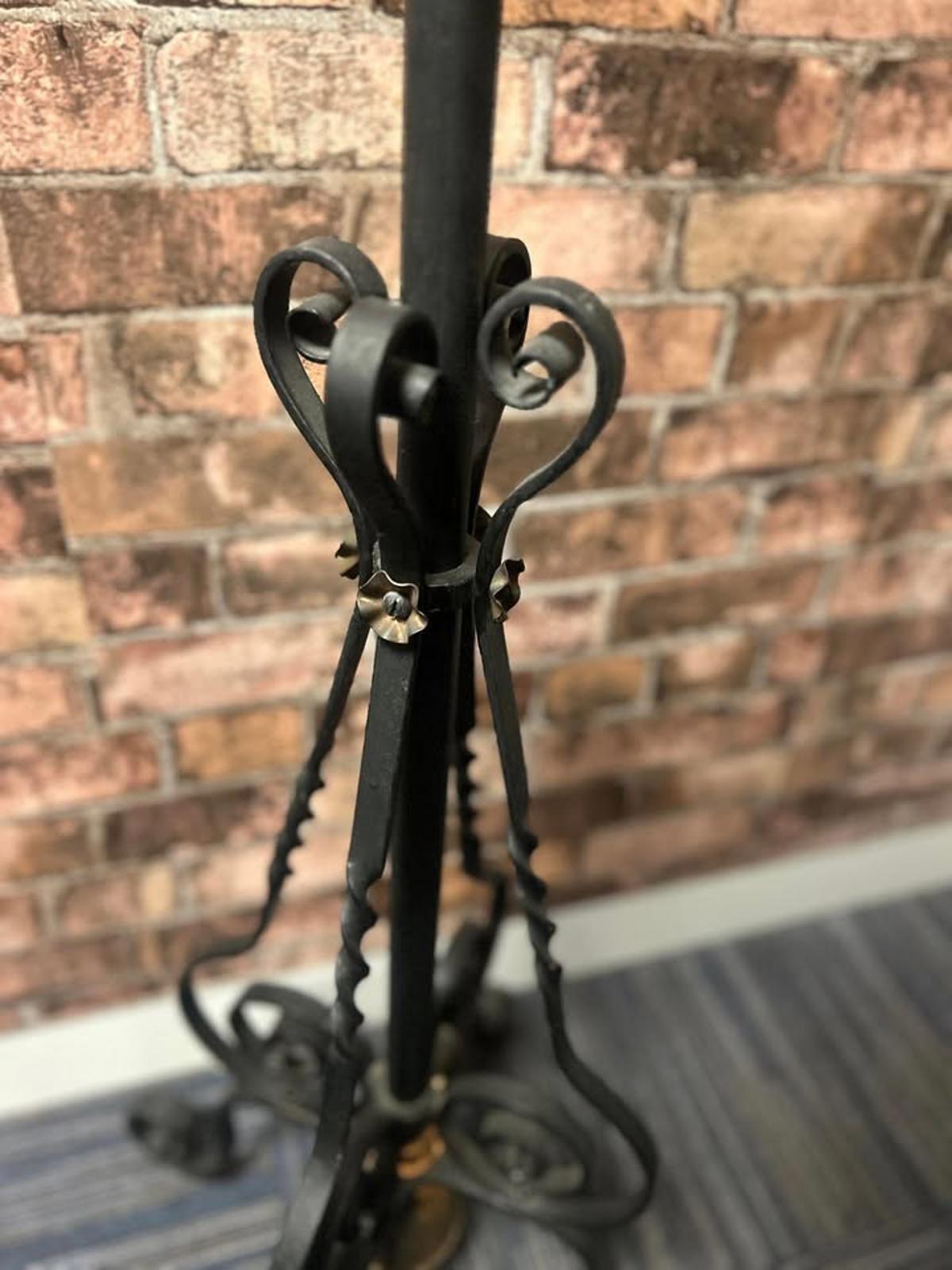 Antique Arts & Crafts Cast Iron and Brass Standing Lamp