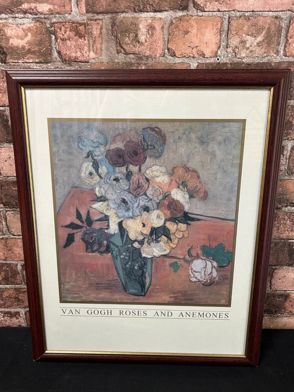 Framed Van Gogh 1890 'Japanese Vase with Roses' Print