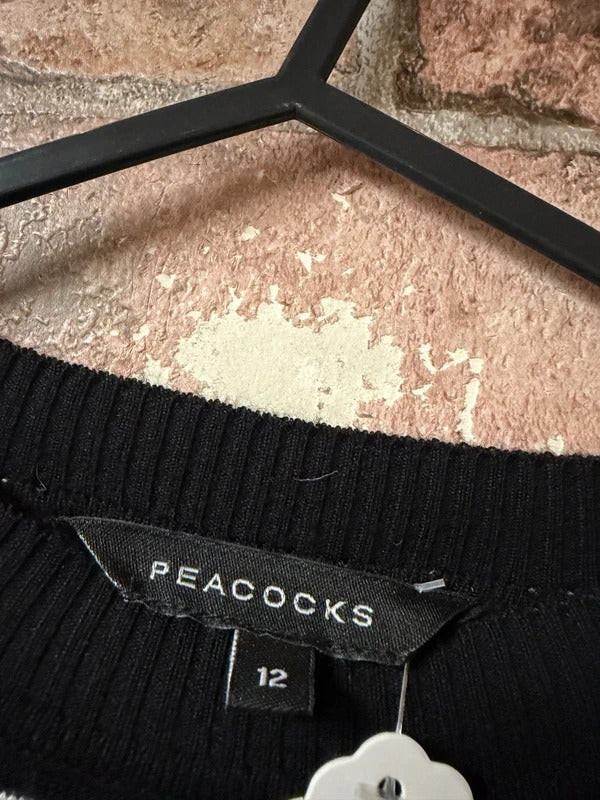 Peacocks Black and White Light Knit Top - Size 12