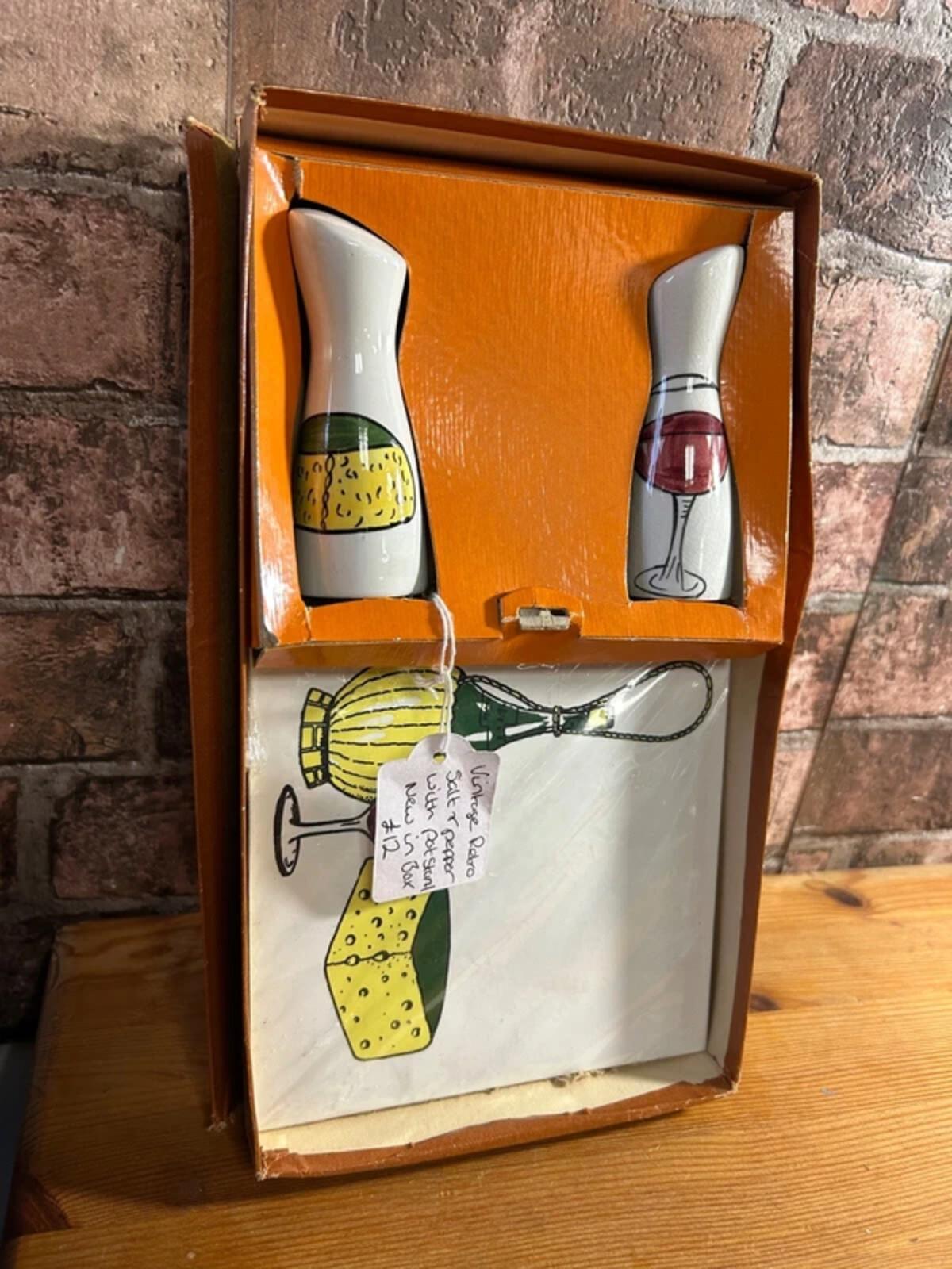 Vintage Salt and Pepper Pots with Stand in Box