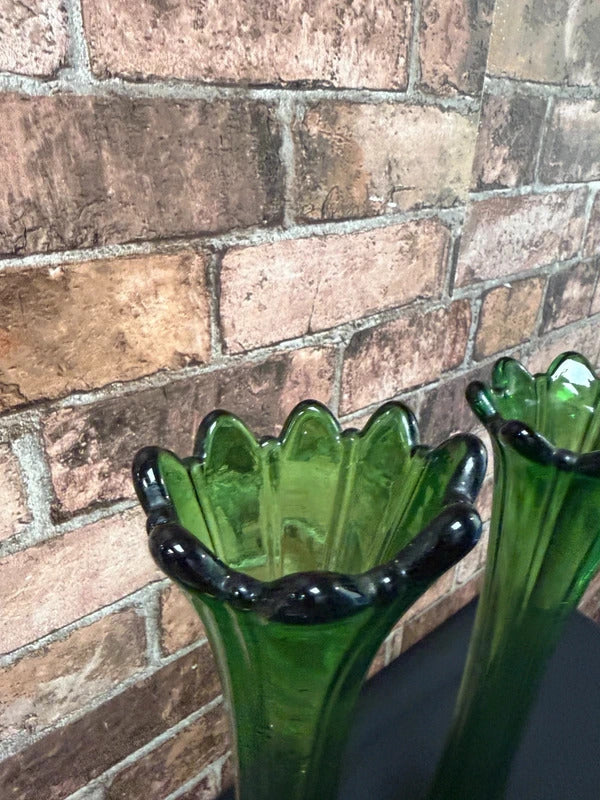 Pair of Green Glass Mid Century Vases