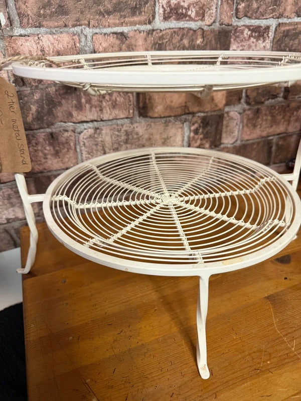 Metal Cream Two Tier Storage Stand