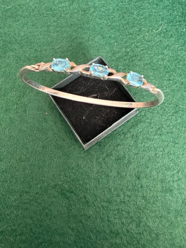 Sterling Silver and Blue Topaz Open Bangle