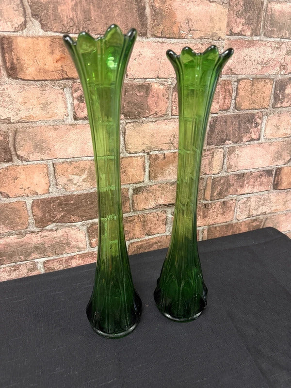 Pair of Green Glass Mid Century Vases