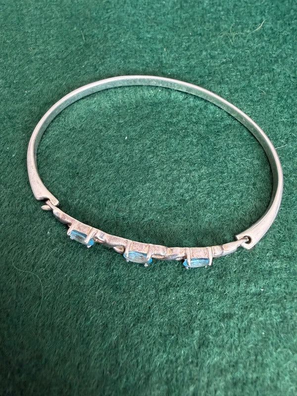 Sterling Silver and Blue Topaz Open Bangle
