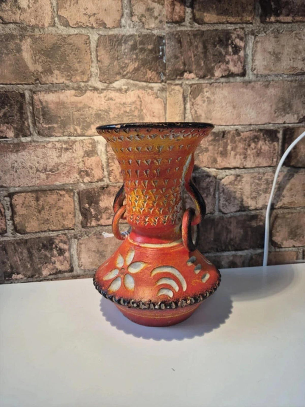 Moroccan Ceramic Mid Century Orange Vase