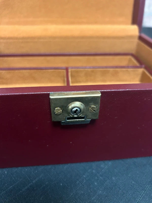 Vintage Red Vinyl Jewellery Box with Key