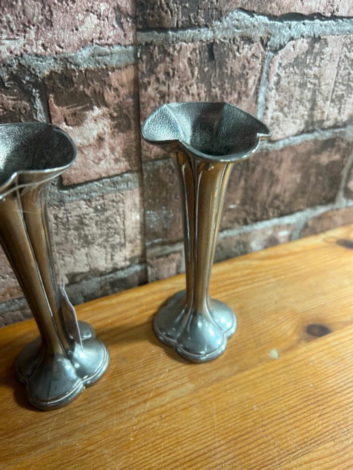Vintage Silver Plated Pair of Bud Vases
