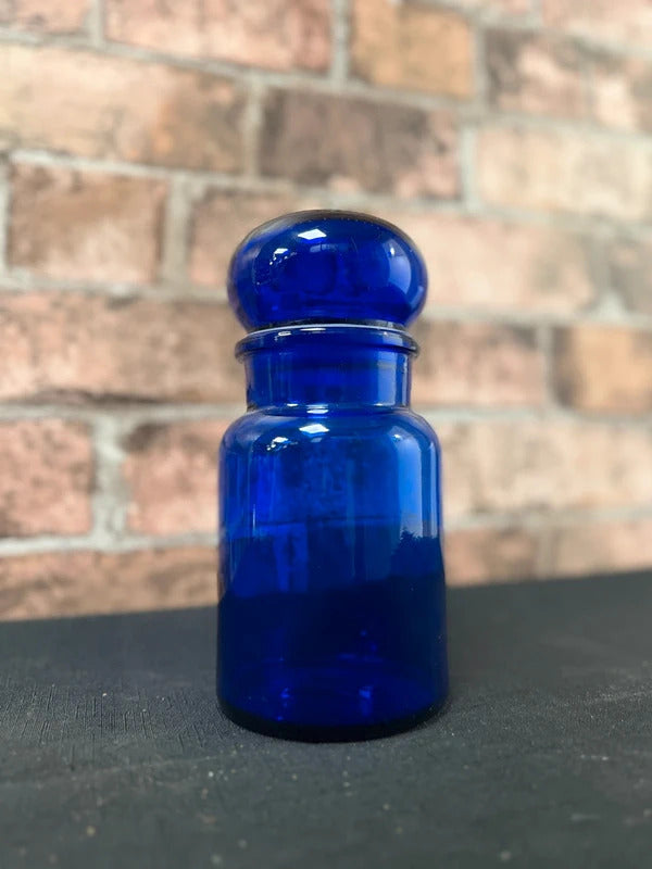 Vintage Blue Glass Apothecary Lidded Jar