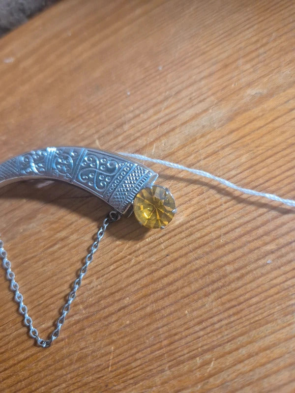 Mizpah Silver tone horn brooch