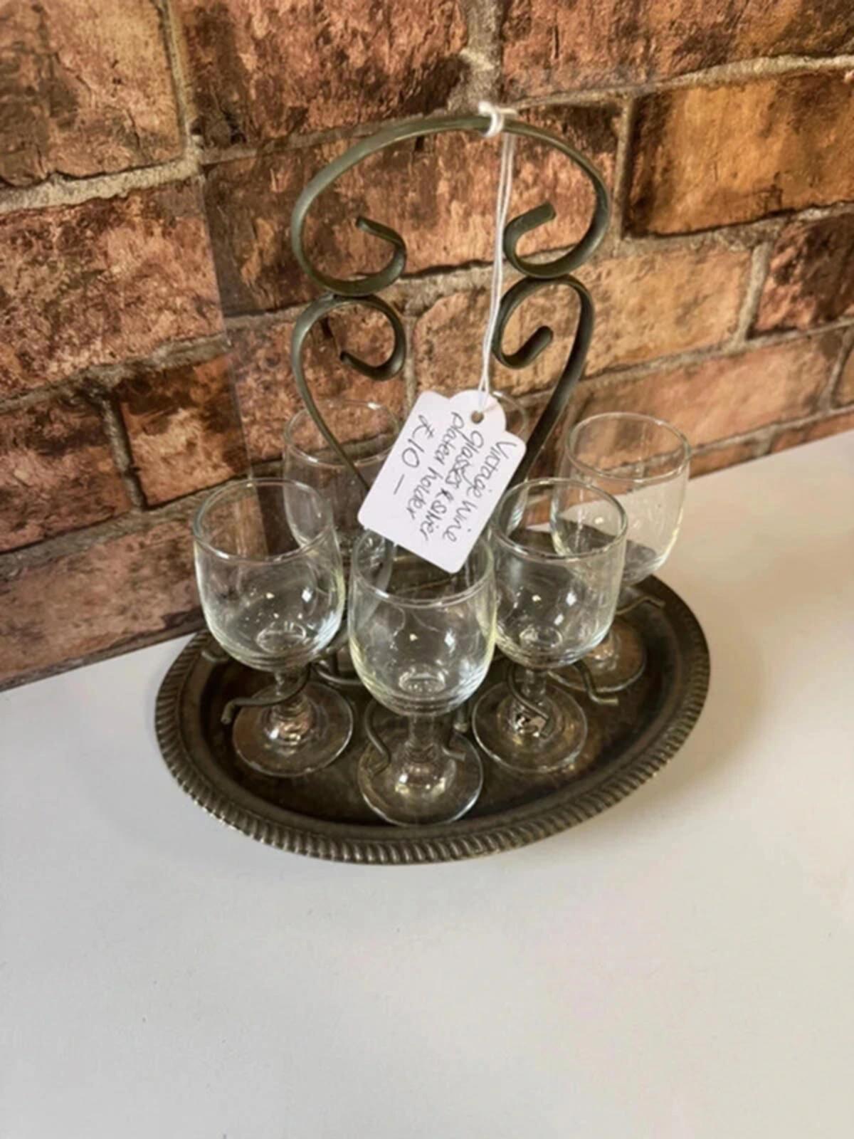 Vintage Wine Glasses and Silver Plated Holder