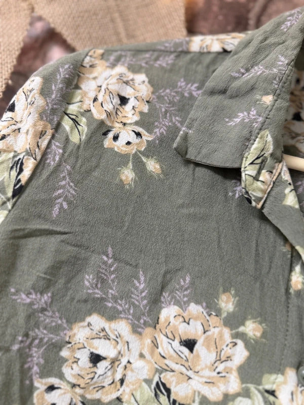 New Look Green Floral Shirt - Size 14